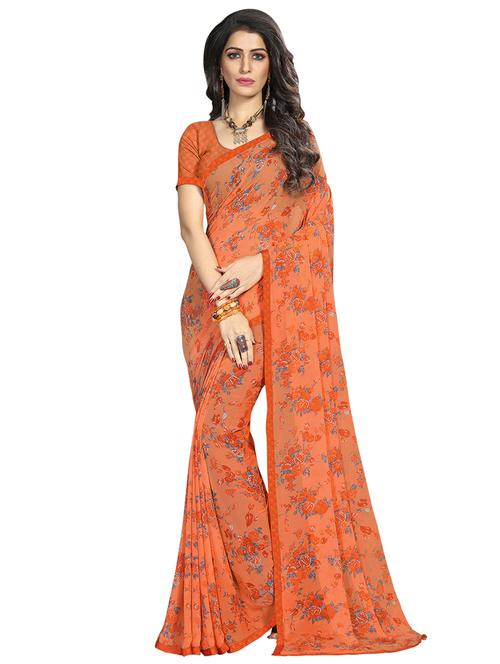 floral printed saree with blouse - 17267793 - Very Small Image - 1