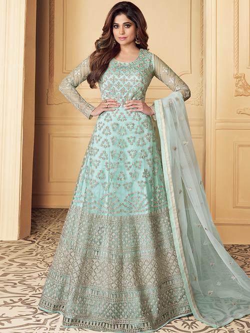 embroidered anarkali semi-stitched suit - 17267843 - Very Small Image - 1