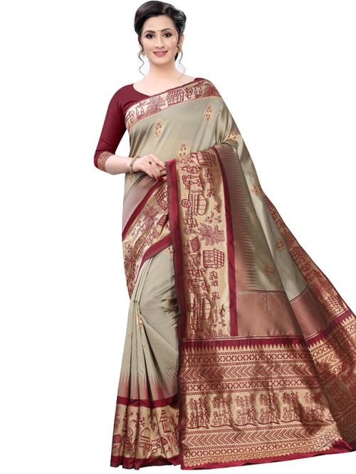 self design banarasi saree with blouse - 17267881 - Very Small Image - 1