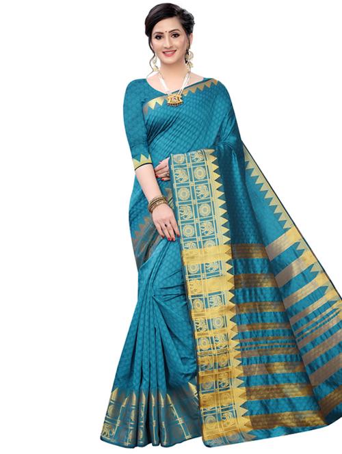 self design banarasi saree with blouse - 17267961 - Very Small Image - 1