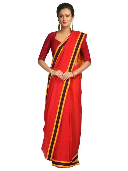 women's bordered red colored saree with blouse - 17268422 - Very Small Image - 1