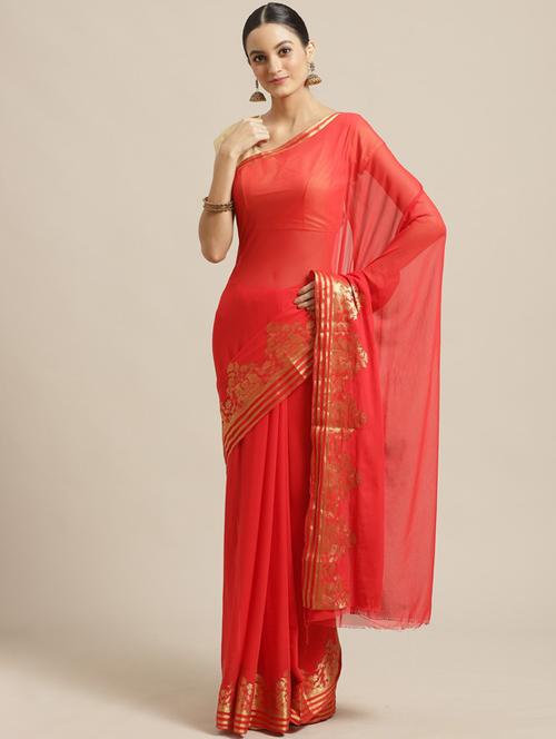 solid woven saree with blouse - 17268590 - Very Small Image - 1