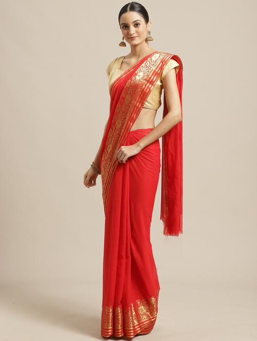 solid woven saree with blouse - 17268591 - Very Small Image - 1