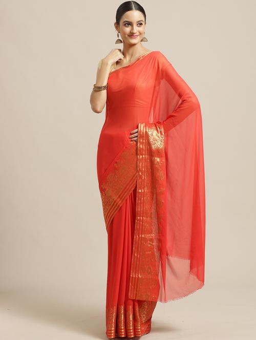 solid woven saree with blouse - 17268593 - Very Small Image - 1