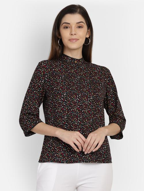 mock neck printed top - 17269039 - Very Small Image - 1