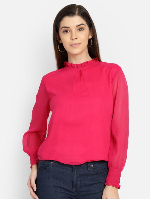 frilled neck solid top - 17269042 - Very Small Image - 1