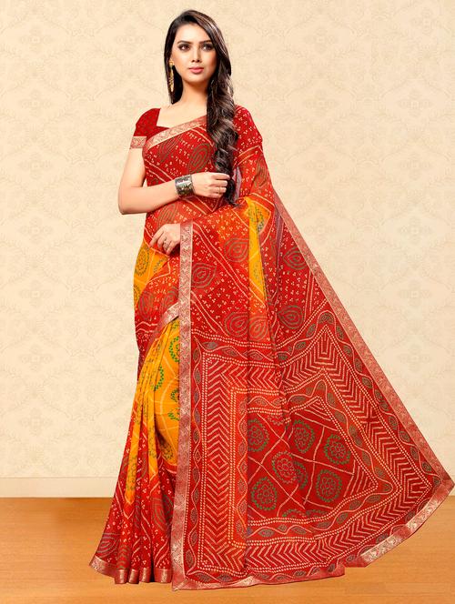 bandhani printed saree with blouse - 17269211 - Very Small Image - 1