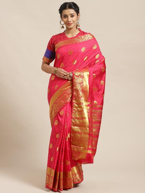 self design kanjivaram saree with blouse - 17269256 - Very Small Image - 1