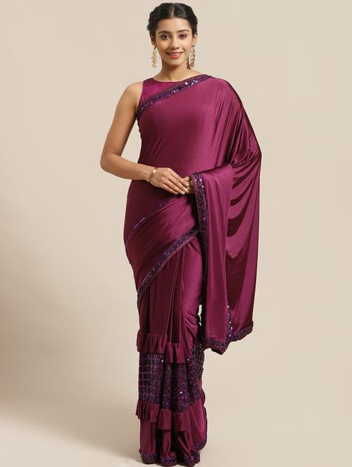 solid embroidered saree with blouse - 17269269 - Very Small Image - 1