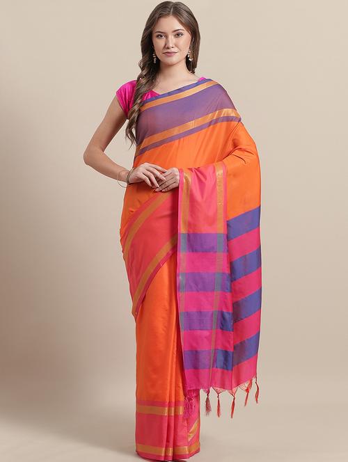 color block woven saree with blouse - 17269476 - Very Small Image - 1