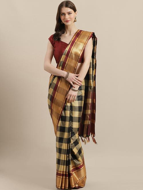 checkered mysore silk saree - 17269480 - Very Small Image - 1