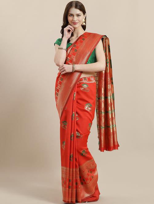 self design banarasi saree with blouse - 17269483 - Very Small Image - 1