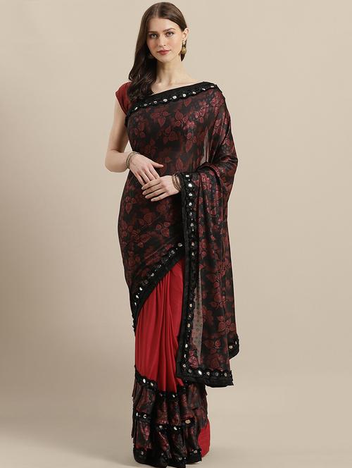 foil print ruffled half & half saree - 17269485 - Very Small Image - 1