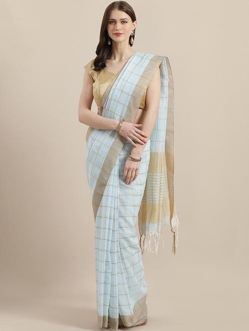 checkered woven saree with blouse - 17269487 - Very Small Image - 1