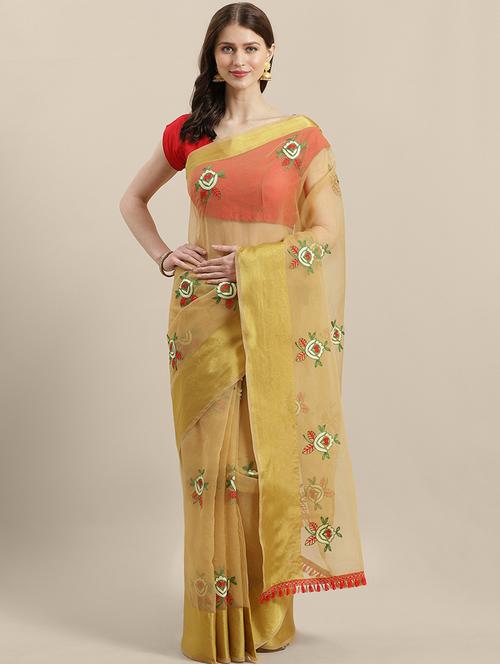 floral embroidered woven saree with blouse - 17269498 - Very Small Image - 1