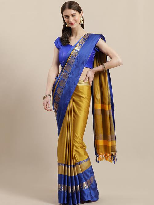 solid bordered woven saree - 17269500 - Very Small Image - 1