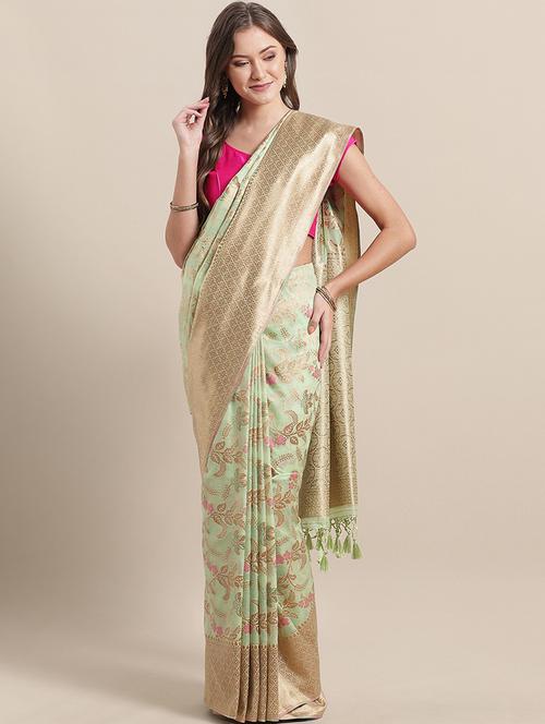 floral woven saree with blouse - 17269508 - Very Small Image - 1