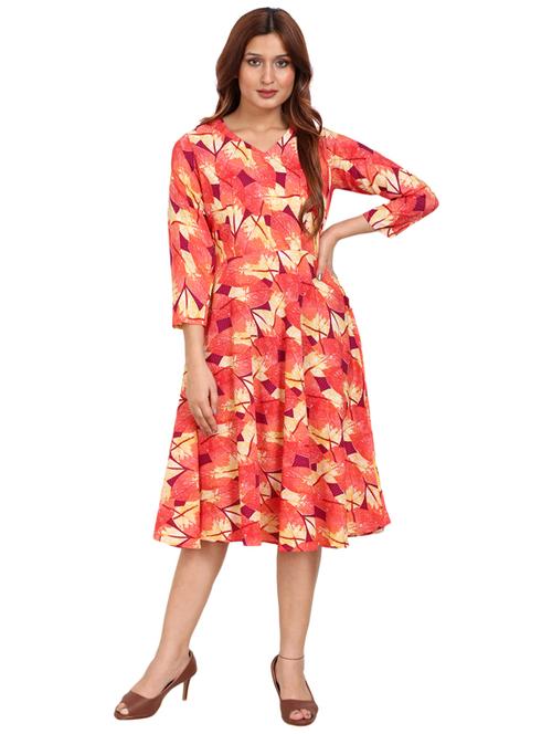 v-neck printed flared dress - 17269597 - Very Small Image - 1