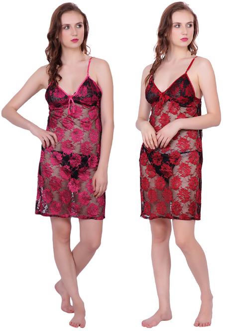 set of 2 cami neck laced net babydoll - 17269705 - Very Small Image - 1