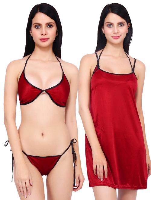 solid babydoll with bra & panty set - 17269798 - Very Small Image - 1
