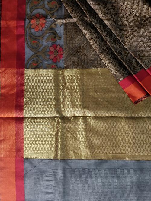 floral banarasi saree with blouse - 17271583 - Very Small Image - 1