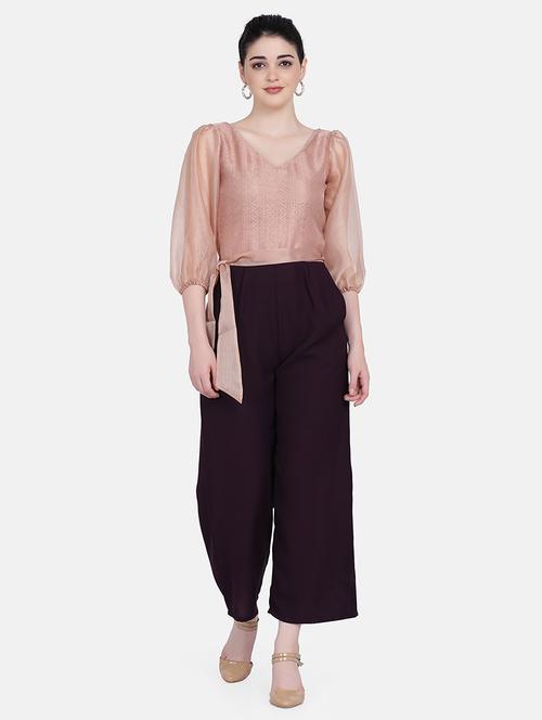 tie front full leg jumpsuit - 17272422 - Very Small Image - 1