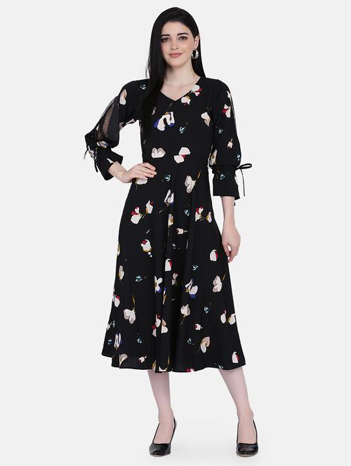 tie knot sleeved fit & flare dress - 17272436 - Very Small Image - 1