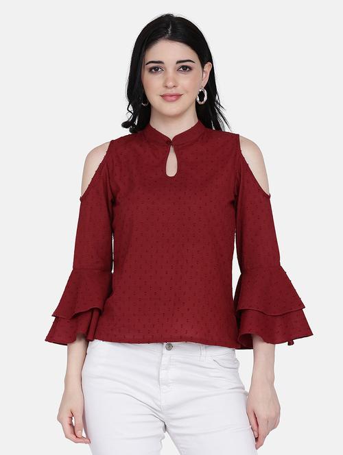 cold shoulder dobby top - 17272456 - Very Small Image - 1