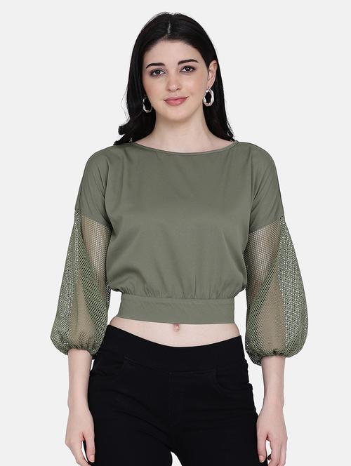 mesh sleeved blouson top - 17272461 - Very Small Image - 1