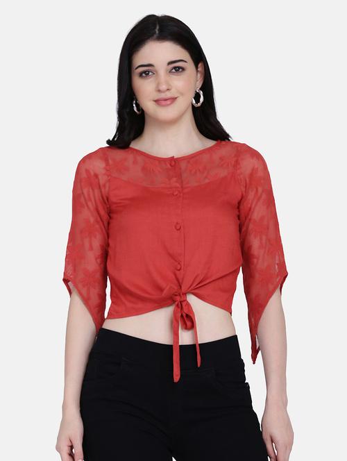 tie front crop top - 17272467 - Very Small Image - 1