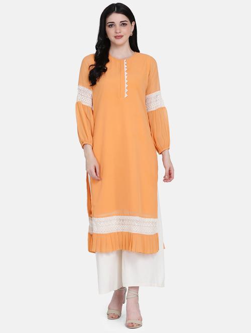 lace detailed solid straight kurta - 17272475 - Very Small Image - 1