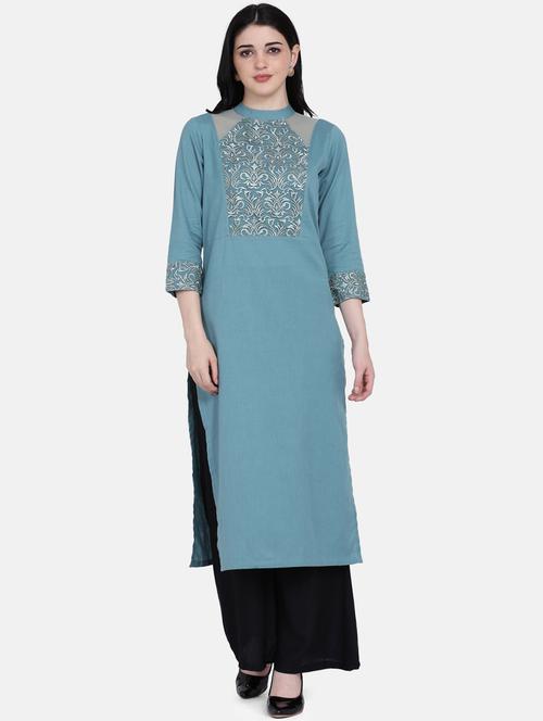 yoke embroidered straight kurta - 17272476 - Very Small Image - 1