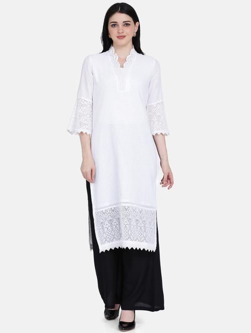 lace detailed geometrical straight kurta - 17272479 - Very Small Image - 1