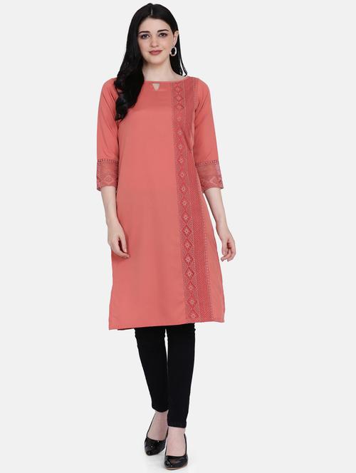 lace detailed solid straight kurta - 17272484 - Very Small Image - 1