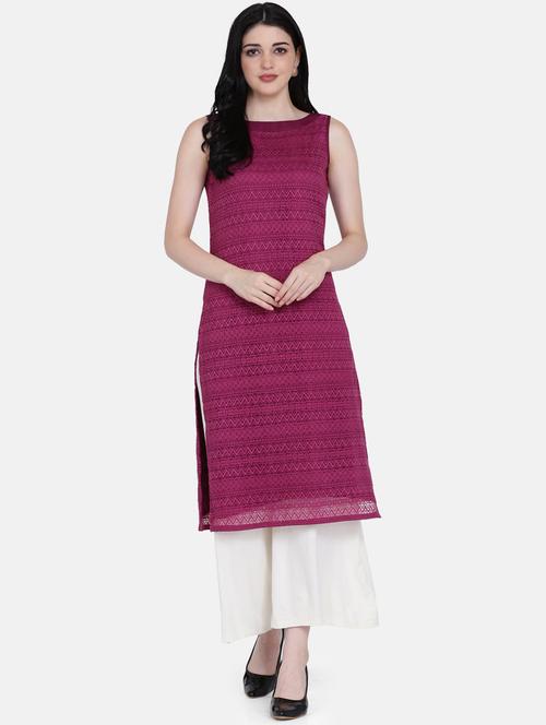 lace detailed solid straight kurta - 17272487 - Very Small Image - 1
