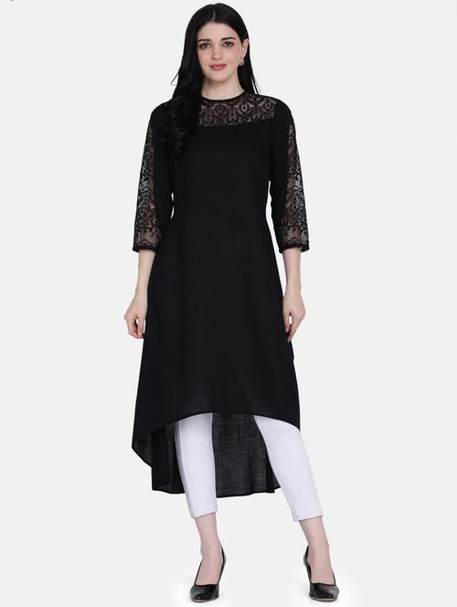 lace detailed solid high-low kurta - 17272500 - Very Small Image - 1