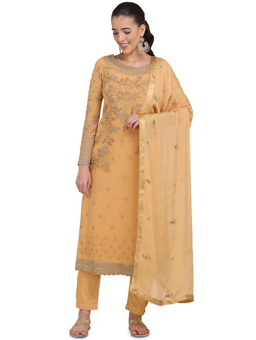 embroidered straight pant unstitched suit - 17273327 - Very Small Image - 1