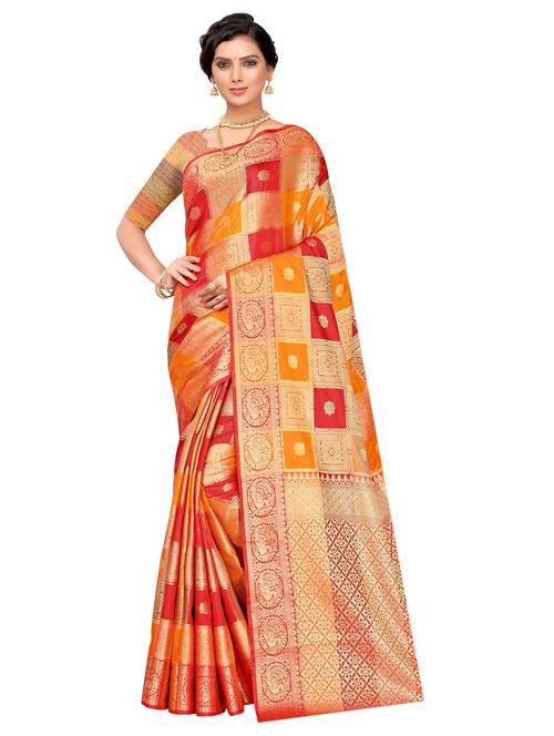 checkered jacquard work woven saree with blouse - 17274043 - Very Small Image - 1