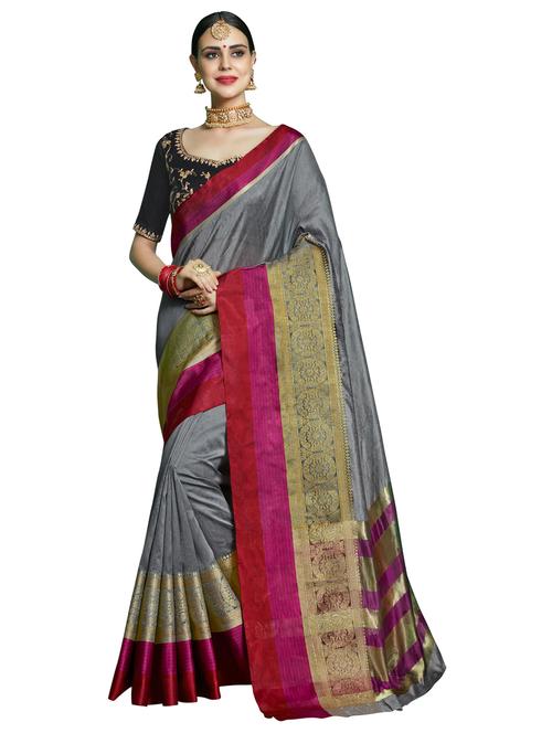 self design jacquard work woven saree with blouse - 17274053 - Very Small Image - 1