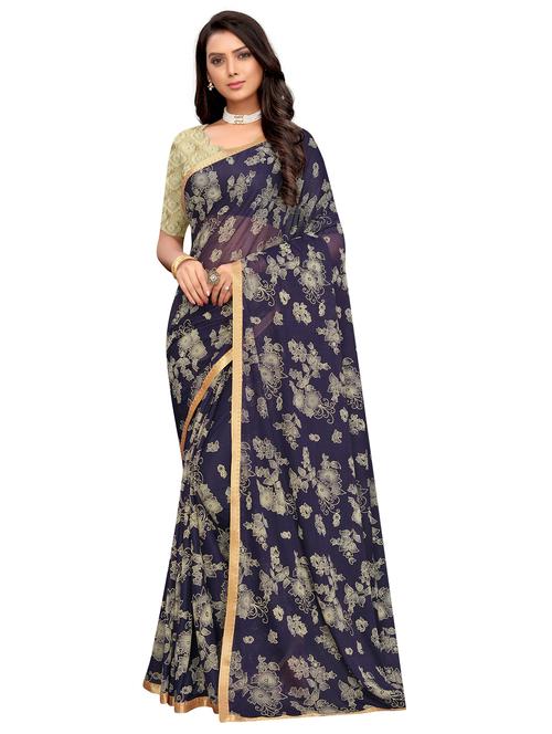 floral print woven saree with blouse - 17274120 - Very Small Image - 1
