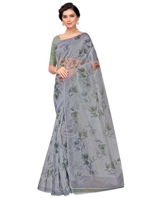 floral print woven saree with blouse - 17274123 - Very Small Image - 1