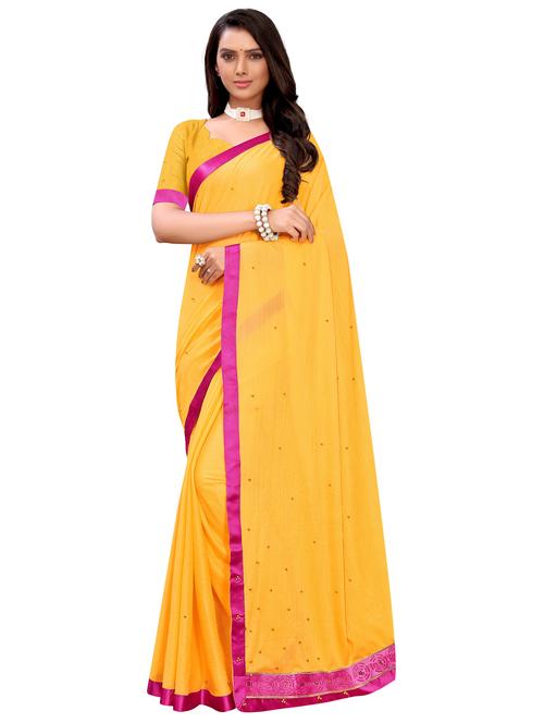 solid embellished bordered saree with blouse - 17274135 - Very Small Image - 1