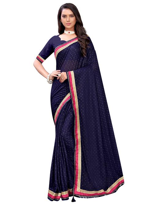 tassel detailed self design bordered saree with blouse - 17274140 - Very Small Image - 1