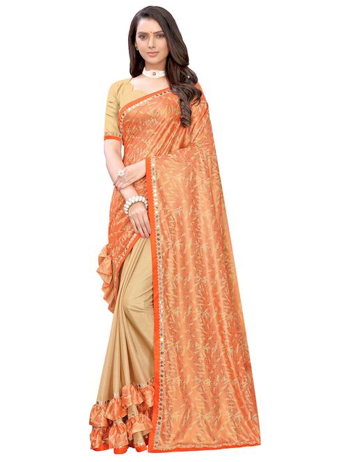 printed ruffled half & half saree with blouse - 17274143 - Very Small Image - 1