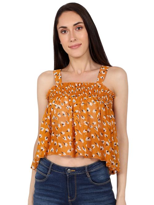 smocked detail floral crop top - 17274646 - Very Small Image - 1