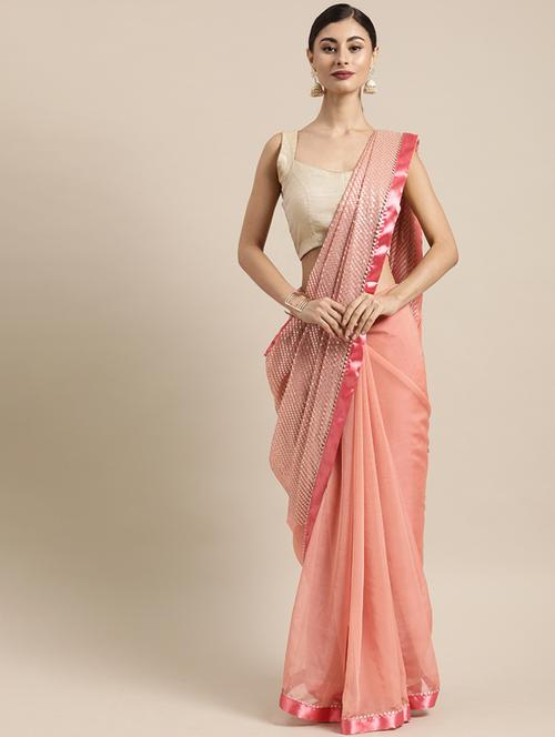 peach organza embroidered saree with blouse - 17275366 - Very Small Image - 1