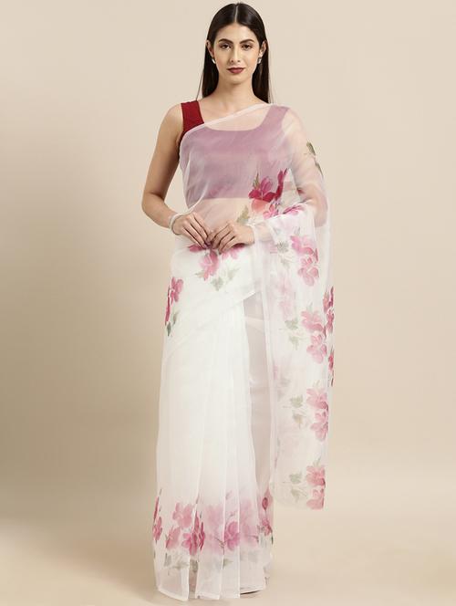 floral printed saree with blouse - 17275372 - Very Small Image - 1
