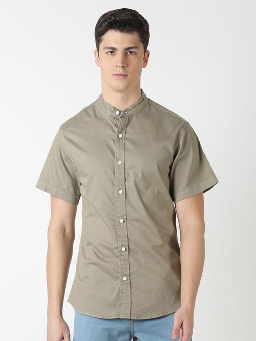 olive green solid casual shirt - 17277694 - Very Small Image - 1