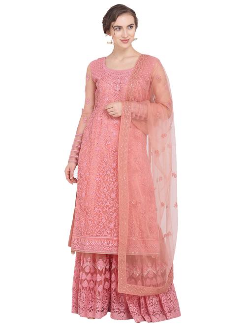 embroidered a-line suits semi-stitched suit - 17277918 - Very Small Image - 1