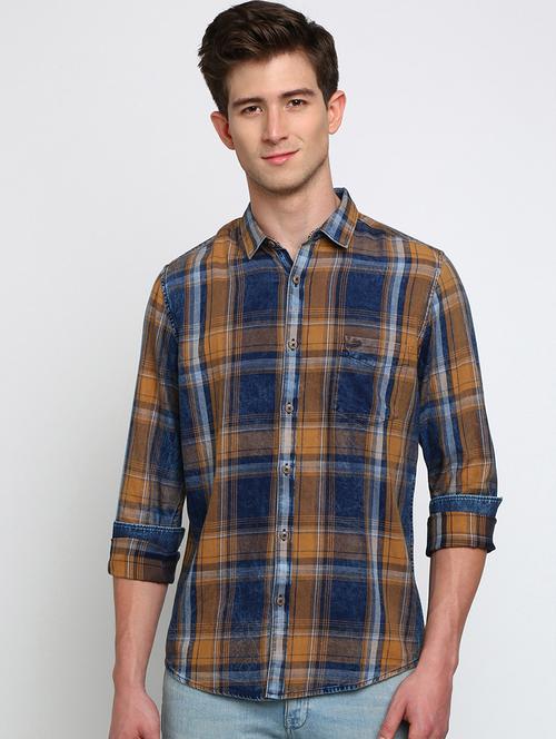 orange checkered casual shirt - 17278011 - Very Small Image - 1
